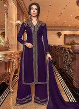 Load image into Gallery viewer, Purple Embroidered Plazzo Style Suit fashionandstylish.myshopify.com