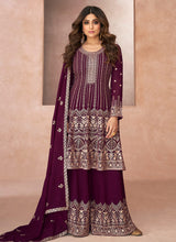 Load image into Gallery viewer, Purple Embroidered Sharara Style Suit