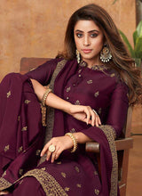 Load image into Gallery viewer, Purple Embroidered Silk Palazzo Style Suit fashionandstylish.myshopify.com