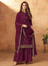 Load image into Gallery viewer, Purple Embroidered Silk Palazzo Style Suit fashionandstylish.myshopify.com