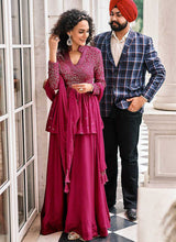 Load image into Gallery viewer, Purple Embroidered Stylish Sharara Style Suit fashionandstylish.myshopify.com