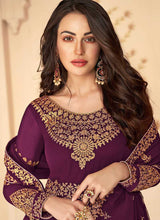 Load image into Gallery viewer, Purple Heavy Embroidered High Slit Style Anarkali fashionandstylish.myshopify.com