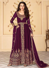 Load image into Gallery viewer, Purple Heavy Embroidered High Slit Style Anarkali fashionandstylish.myshopify.com