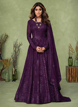 Load image into Gallery viewer, Purple Heavy Embroidered Kalidar Anarkali Suit fashionandstylish.myshopify.com