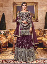 Load image into Gallery viewer, Purple Heavy Embroidered Plazzo Style Suit fashionandstylish.myshopify.com