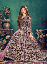 Load image into Gallery viewer, Purple Heavy Embroidered Stylish Velvet Anarkali Suit fashionandstylish.myshopify.com