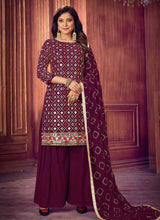 Load image into Gallery viewer, Purple Mirror Embroidered Sharara Style Suit fashionandstylish.myshopify.com