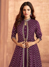 Load image into Gallery viewer, Purple Sequin Embroidered Stylish Jacket Style Lehenga fashionandstylish.myshopify.com