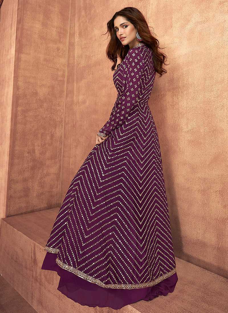 Purple Sequin Embroidered Stylish Jacket Style Lehenga