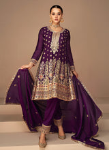 Load image into Gallery viewer, Purple and Gold Embroidered Fashionable Pant Style Suit