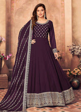 Load image into Gallery viewer, Purple and Gold Embroidered Flaire Anarkali Suit fashionandstylish.myshopify.com