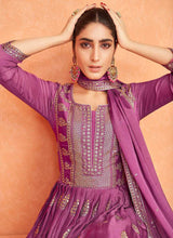 Load image into Gallery viewer, Purple and Gold Embroidered Gown Style Anarkali Suit fashionandstylish.myshopify.com