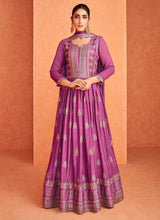 Load image into Gallery viewer, Purple and Gold Embroidered Gown Style Anarkali Suit fashionandstylish.myshopify.com