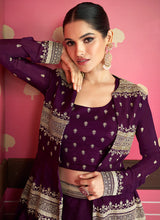 Load image into Gallery viewer, Purple and Gold Embroidered Jacket Style Lehenga
