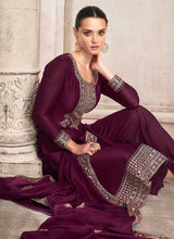 Load image into Gallery viewer, Purple and Gold Embroidered Pant Style Suit fashionandstylish.myshopify.com