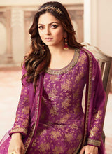 Load image into Gallery viewer, Purple and Gold Embroidered Sharara Style Suit fashionandstylish.myshopify.com