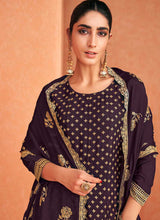Load image into Gallery viewer, Purple and Gold Embroidered Sharara Style Suit fashionandstylish.myshopify.com