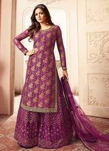 Load image into Gallery viewer, Purple and Gold Embroidered Sharara Style Suit fashionandstylish.myshopify.com