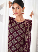 Load image into Gallery viewer, Purple and Gold Embroidered Straight Pant Style Suit fashionandstylish.myshopify.com