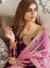 Load image into Gallery viewer, Purple and Gold Embroidered Straight Pant Style Suit fashionandstylish.myshopify.com