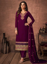 Load image into Gallery viewer, Purple and Gold Embroidered Straight Pant Style Suit fashionandstylish.myshopify.com