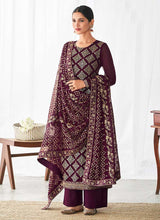 Load image into Gallery viewer, Purple and Gold Embroidered Straight Pant Style Suit fashionandstylish.myshopify.com