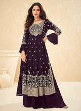 Load image into Gallery viewer, Purple and Gold Embroidered Stylish Sharara Suit fashionandstylish.myshopify.com