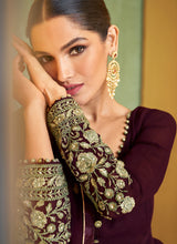 Load image into Gallery viewer, Purple and Gold Heavy Embroidered Anarkali Suit