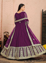 Load image into Gallery viewer, Purple and Gold Heavy Embroidered Kalidar Anarkali Suit fashionandstylish.myshopify.com