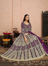 Load image into Gallery viewer, Purple and Gold Heavy Embroidered Kalidar Anarkali Suit fashionandstylish.myshopify.com