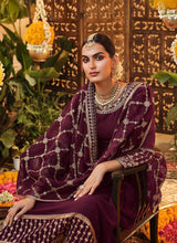 Load image into Gallery viewer, Purple and Gold Heavy Embroidered Stylish Sharara Style Suit fashionandstylish.myshopify.com