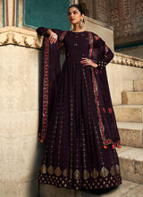 Load image into Gallery viewer, Purple and Gold Sequin Embroidered Anarkali