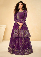 Load image into Gallery viewer, Purple and Gold Sequin Embroidered Indo Western Lehenga fashionandstylish.myshopify.com