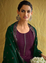 Load image into Gallery viewer, Purple and Green Embroidered Stylish Palazzo Style Suit fashionandstylish.myshopify.com