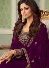 Load image into Gallery viewer, Purple and Grey Embroidered Sharara Style Suit fashionandstylish.myshopify.com