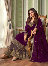 Load image into Gallery viewer, Purple and Grey Embroidered Sharara Style Suit fashionandstylish.myshopify.com