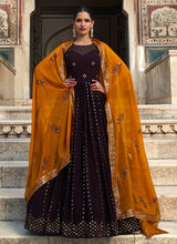 Load image into Gallery viewer, Purple and Mustard Sequin Embroidered Anarkali