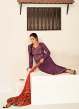Load image into Gallery viewer, Purple and Orange Splendid Embroidered Pant Style Suit fashionandstylish.myshopify.com