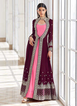 Load image into Gallery viewer, Purple and Pink Heavy Embroidered Jacket Style Suit fashionandstylish.myshopify.com