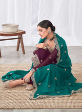 Load image into Gallery viewer, Purple and Teal Embroidered Palazzo Suit fashionandstylish.myshopify.com