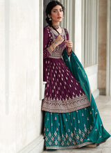 Load image into Gallery viewer, Purple and Teal Heavy Embroidered Stylish Lehenga