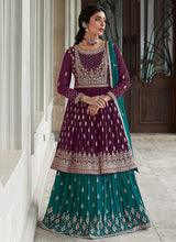 Load image into Gallery viewer, Purple and Teal Heavy Embroidered Stylish Lehenga