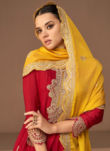 Load image into Gallery viewer, Red And Blue Embroidered Fashionable Pant Style Suit