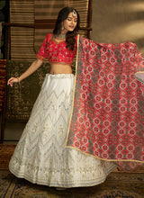 Load image into Gallery viewer, Red And White Stylish Embroidered Lehenga Choli