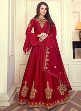 Load image into Gallery viewer, Red Colored Kalidar Embroidered Silk Voluptuous Gown fashionandstylish.myshopify.com