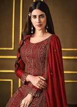 Load image into Gallery viewer, Red Embroidered Fashionable Pant Style Suit fashionandstylish.myshopify.com