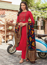 Load image into Gallery viewer, Red Embroidered Straight Pant Style Suit fashionandstylish.myshopify.com