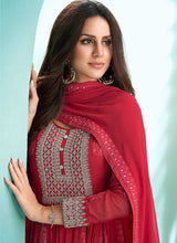 Load image into Gallery viewer, Red Embroidered Stylish Kalidar Anarkali Suit fashionandstylish.myshopify.com