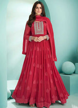 Load image into Gallery viewer, Red Embroidered Stylish Kalidar Anarkali Suit fashionandstylish.myshopify.com