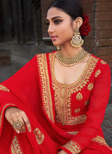 Load image into Gallery viewer, Red Embroidered Stylish Kalidar Gown Style Anarkali fashionandstylish.myshopify.com